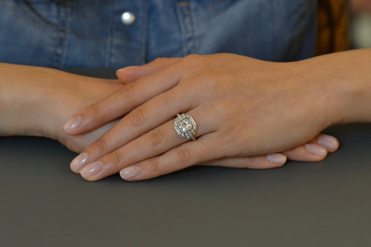 Bague 54 Bague diamant 1,06 ct H/SI2 en or 18k et platine 58 Facettes 27858-27497