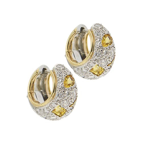 Boucles d'oreilles Pomellato Schegge - Boucles d’oreilles créoles en or 18 ct, diamants et saphirs jaunes 58 Facettes 38310