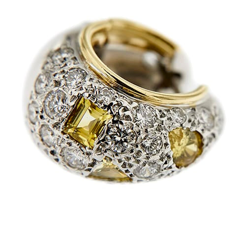 Boucles d'oreilles Pomellato Schegge - Boucles d’oreilles créoles en or 18 ct, diamants et saphirs jaunes 58 Facettes 38310