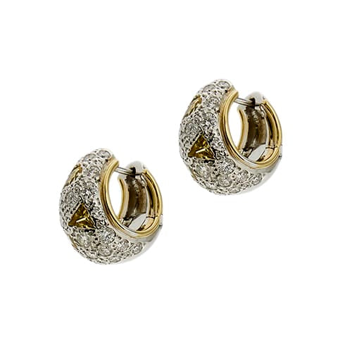 Boucles d'oreilles Pomellato Schegge - Boucles d’oreilles créoles en or 18 ct, diamants et saphirs jaunes 58 Facettes 38310