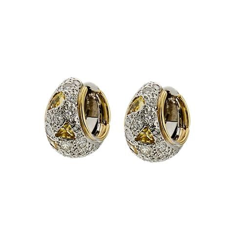 Boucles d'oreilles Pomellato Schegge - Boucles d’oreilles créoles en or 18 ct, diamants et saphirs jaunes 58 Facettes 38310