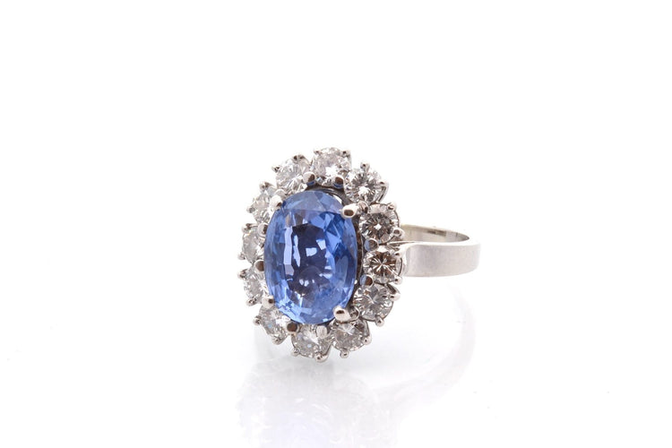 Bague 57.5 Bague vintage en platine saphir de Ceylan 5,99 ct et diamants 58 Facettes 27774
