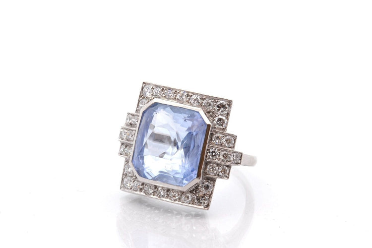 Bague 54 Bague Art déco en platine avec saphir de Ceylan et diamants 58 Facettes 27854-27749