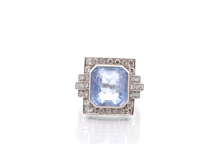 Bague 54 Bague Art déco en platine avec saphir de Ceylan et diamants 58 Facettes 27854-27749
