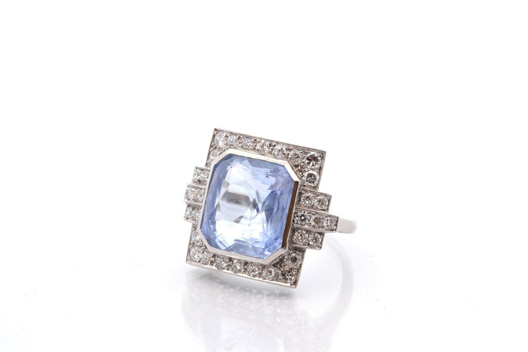 Bague 54 Bague Art déco en platine avec saphir de Ceylan et diamants 58 Facettes 27854-27749