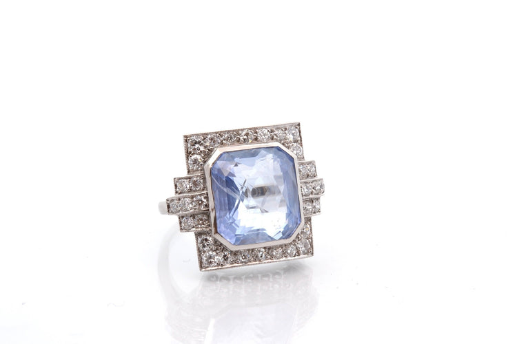 Bague 54 Bague Art déco en platine avec saphir de Ceylan et diamants 58 Facettes 27854-27749
