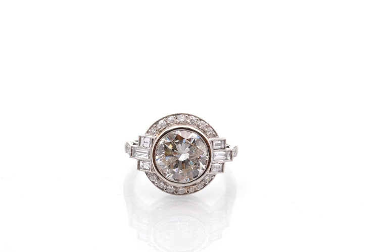 Bague 53.5 Bague Art déco en platine avec diamant 3,11 ct 58 Facettes 27109-27775
