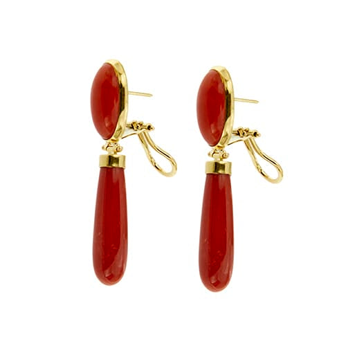 Boucles d'oreilles Boucles d’oreilles en or jaune 18 ct avec corail rouge 58 Facettes 39773