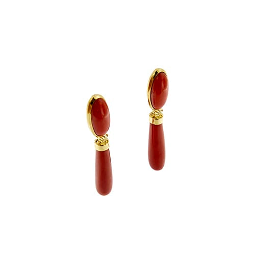Boucles d'oreilles Boucles d’oreilles en or jaune 18 ct avec corail rouge 58 Facettes 39773