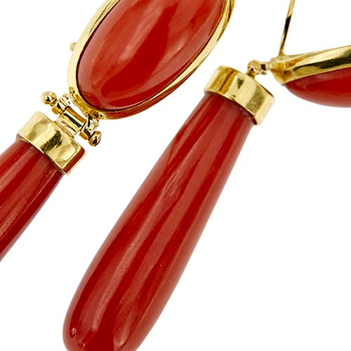 Boucles d'oreilles Boucles d’oreilles en or jaune 18 ct avec corail rouge 58 Facettes 39773