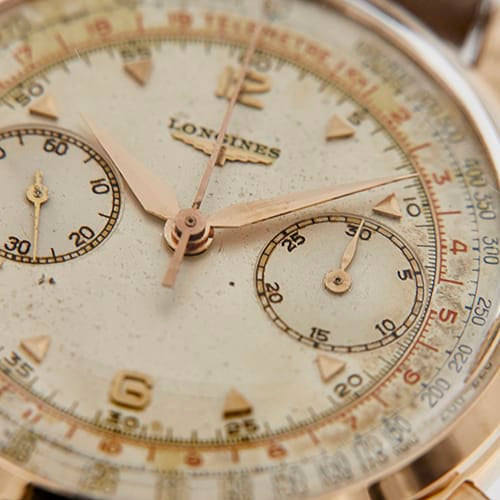 Montre Longines - Montre chronographe vintage en or rose 18 ct 58 Facettes 38045