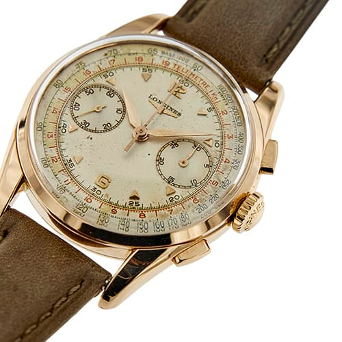 Montre Longines - Montre chronographe vintage en or rose 18 ct 58 Facettes 38045