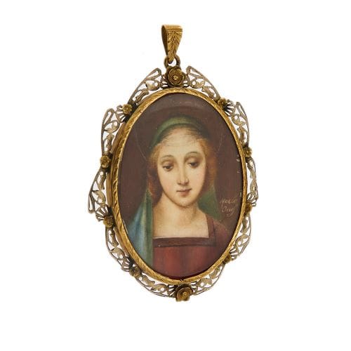 Pendentif Pendentif ovale - Madonna peinte en or jaune 18 ct 58 Facettes 8229