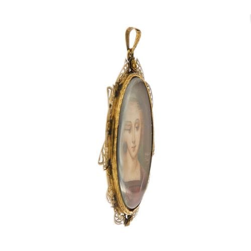 Pendentif Pendentif ovale - Madonna peinte en or jaune 18 ct 58 Facettes 8229