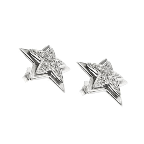 Boucles d'oreilles Boucles d’oreilles puces étoile en or blanc 18 ct et diamants 0,71 ct 58 Facettes 25593