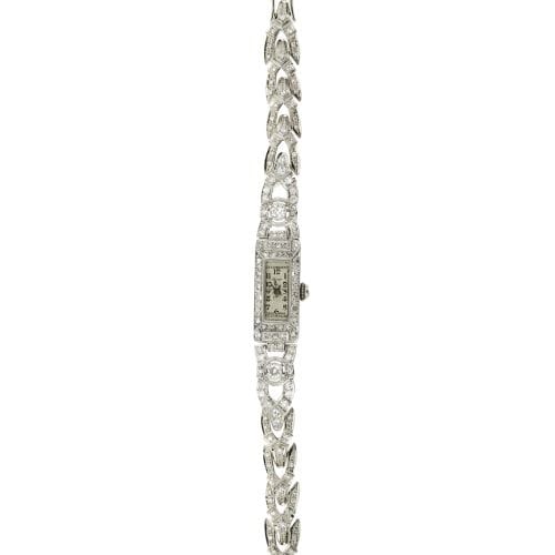 Montre Marvin - Montre de soirée Art déco en or blanc 18 ct et diamants 58 Facettes 14538