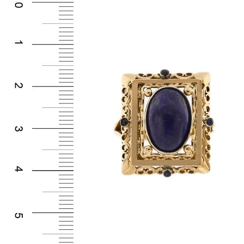 Bague Bague vintage rectangulaire en or rose 18 ct, lapis-lazuli et saphirs 58 Facettes 31382