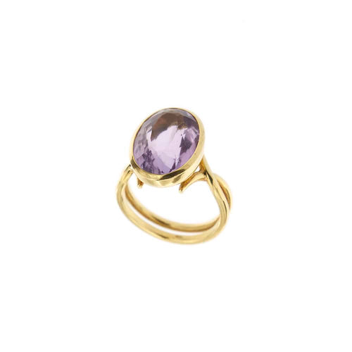 Bague Bague en or jaune 18 ct avec améthyste ovale 11 ct 58 Facettes 28801