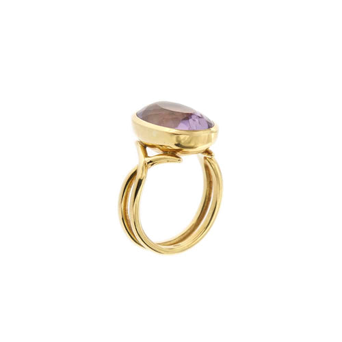 Bague Bague en or jaune 18 ct avec améthyste ovale 11 ct 58 Facettes 28801