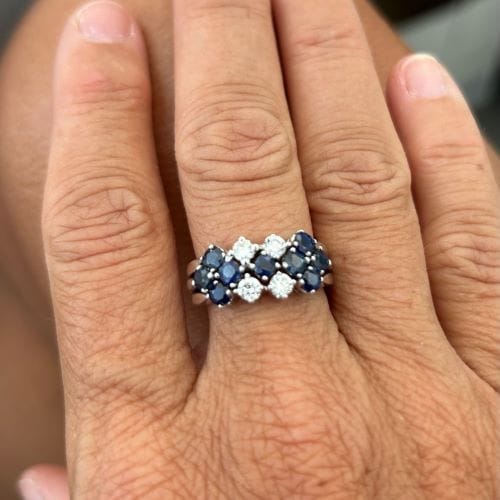 Bague 56 Bague rivière triple en or blanc 18 ct avec diamants et saphirs 58 Facettes 30225