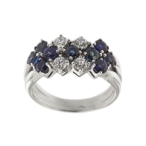 Bague 56 Bague rivière triple en or blanc 18 ct avec diamants et saphirs 58 Facettes 30225