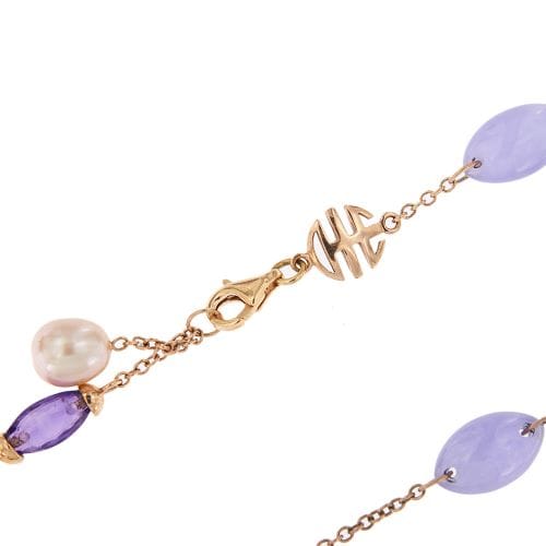 Collier MIMI - Collier en or rose 18 ct avec améthystes, jade et perles 58 Facettes 27753
