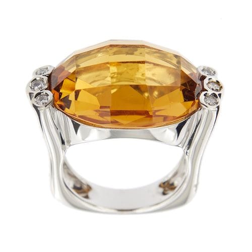 Bague 56 Ponte Vecchio Gioielli - Bague en or blanc 18 ct citrine et diamants 58 Facettes 12776