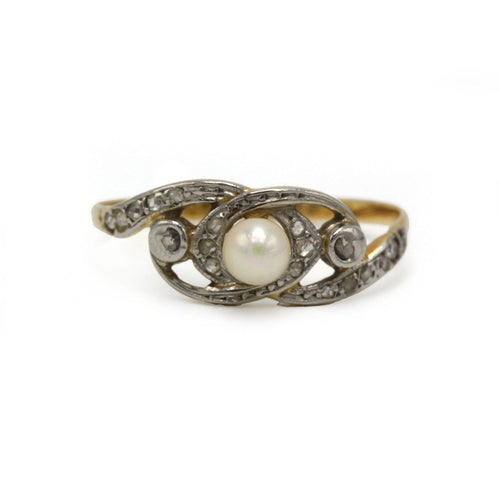 57 Bague Belle Époque en or jaune, platine, perle et diamants 58 Facettes 260229R