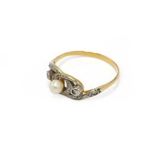 57 Bague Belle Époque en or jaune, platine, perle et diamants 58 Facettes 260229R