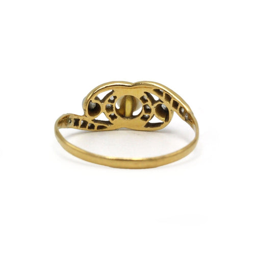 57 Bague Belle Époque en or jaune, platine, perle et diamants 58 Facettes 260229R