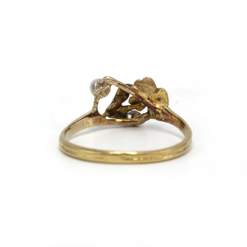 49 Art Nouveau - Bague en or jaune, argent, diamants et pierre noire 58 Facettes 260230R