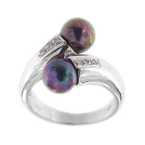 Bague 55 Bague contrariée en or blanc 18 ct avec perles de Tahiti et diamants 58 Facettes 28697