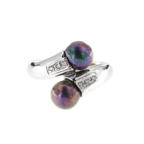 Bague 55 Bague contrariée en or blanc 18 ct avec perles de Tahiti et diamants 58 Facettes 28697