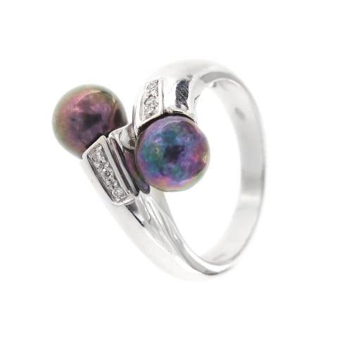 Bague 55 Bague contrariée en or blanc 18 ct avec perles de Tahiti et diamants 58 Facettes 28697