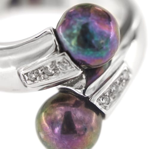 Bague 55 Bague contrariée en or blanc 18 ct avec perles de Tahiti et diamants 58 Facettes 28697