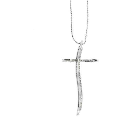 Collier Recarlo - Collier croix double en or blanc 18 ct et diamants 58 Facettes 26524
