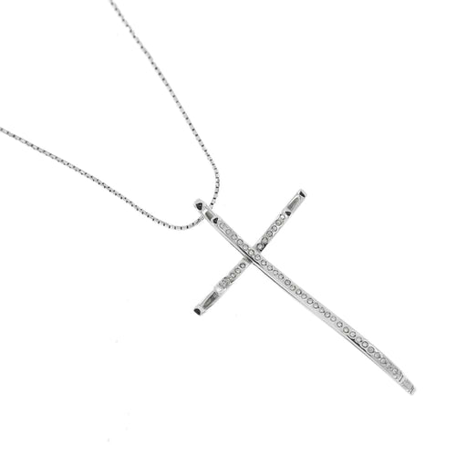 Collier Recarlo - Collier croix double en or blanc 18 ct et diamants 58 Facettes 26524
