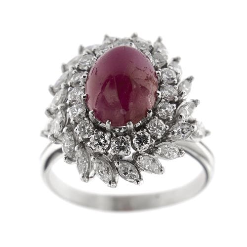Bague Bague en platine - Rubis cabochon et diamants 58 Facettes 27889