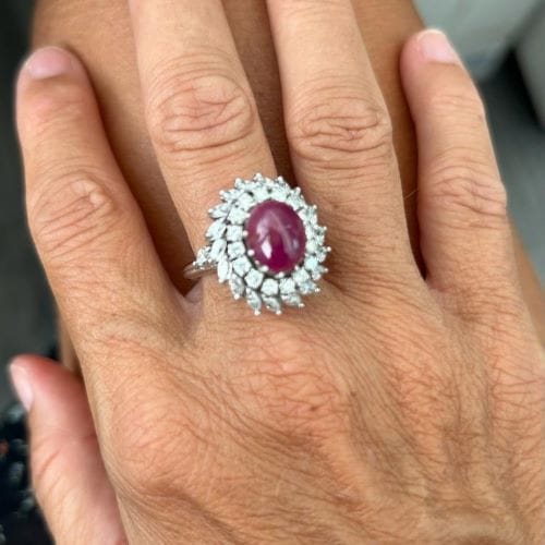 Bague Bague en platine - Rubis cabochon et diamants 58 Facettes 27889