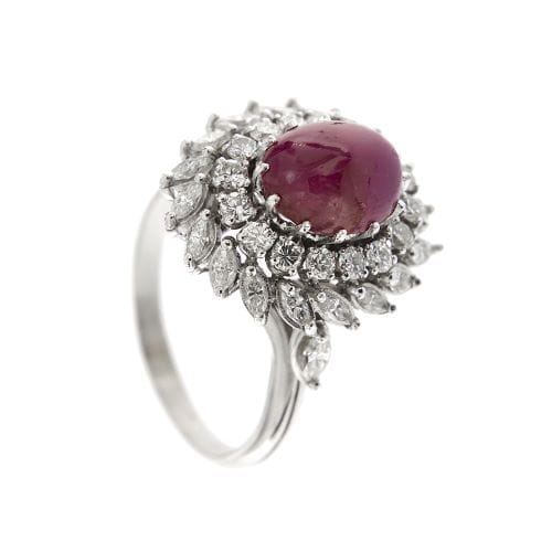 Bague Bague en platine - Rubis cabochon et diamants 58 Facettes 27889