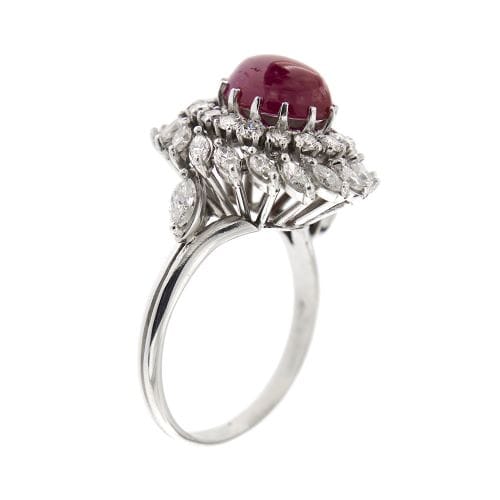 Bague Bague en platine - Rubis cabochon et diamants 58 Facettes 27889
