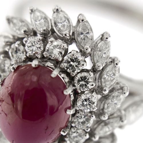 Bague Bague en platine - Rubis cabochon et diamants 58 Facettes 27889