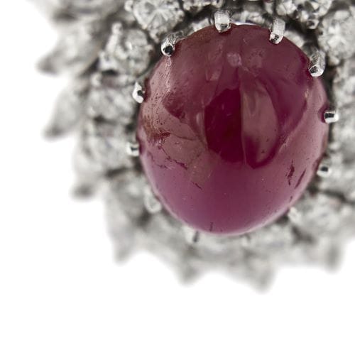 Bague Bague en platine - Rubis cabochon et diamants 58 Facettes 27889