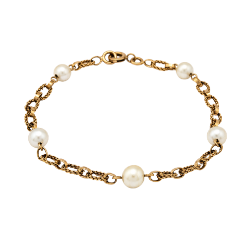 Bracelet chaîne en or jaune et perles de culture