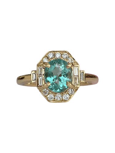 Bague en or jaune 18 ct, tourmaline Paraiba et diamants