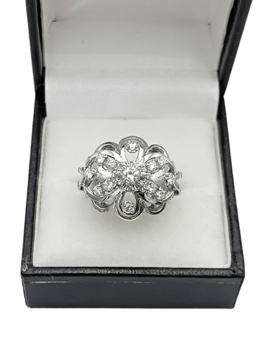 Bague bombée vintage en or 18K, platine et diamants