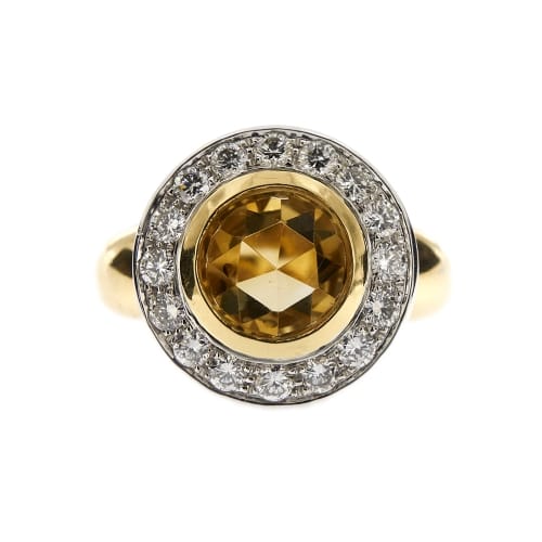 Bague 61 Bague - Citrine et diamants en or jaune et or blanc 18 ct 58 Facettes 30269