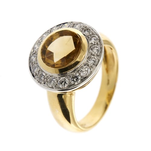 Bague 61 Bague - Citrine et diamants en or jaune et or blanc 18 ct 58 Facettes 30269