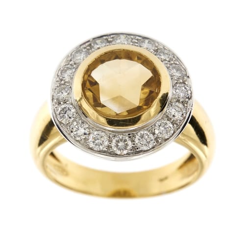 Bague 61 Bague - Citrine et diamants en or jaune et or blanc 18 ct 58 Facettes 30269