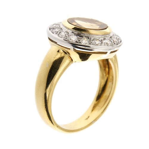 Bague 61 Bague - Citrine et diamants en or jaune et or blanc 18 ct 58 Facettes 30269